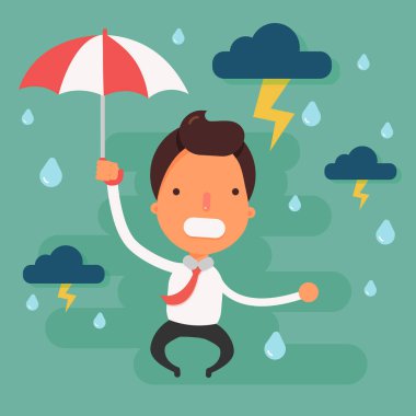 Başının üstünde kara bulutlar yağmur ile işadamı vurguladı.