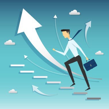 Merdiven basamağı üzerinde başarı için yürüyüş işadamı.