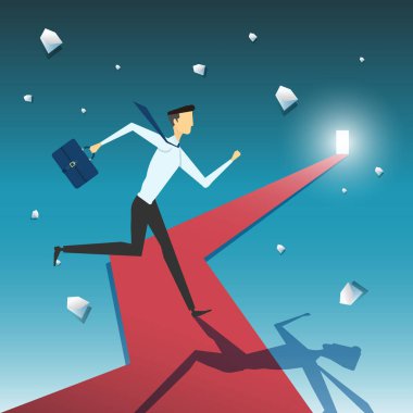 İşadamı iş dünyasında başarı için yolda