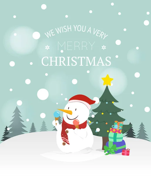 Feliz Navidad y Feliz Año Nuevo muñeco de nieve postal . — Archivo Imágenes Vectoriales