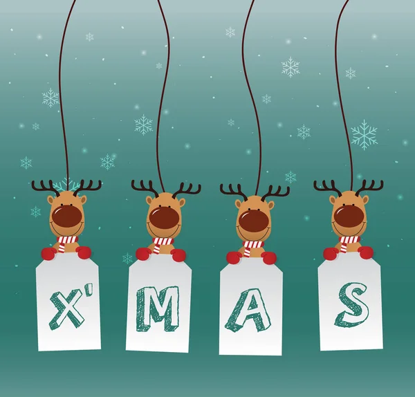 Balises cadeau de Noël rennes x-mas . — Image vectorielle