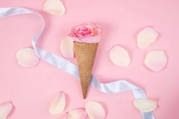 Cono di fiore su sfondo rosa . — Foto Stock