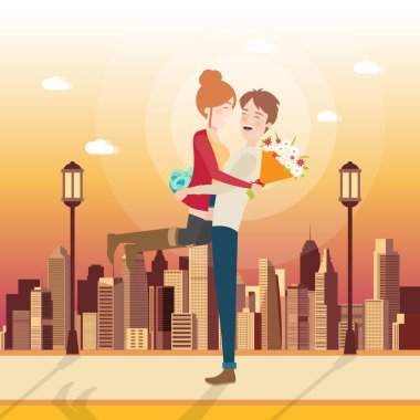 Mutlu genç couple.vector illüstrasyon