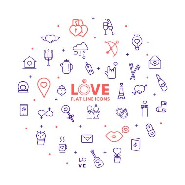 Sevgililer günü nesneleri ve simge kümesi