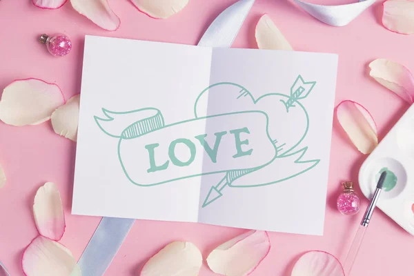 Love on pink pastel background. — Stock Photo, Image