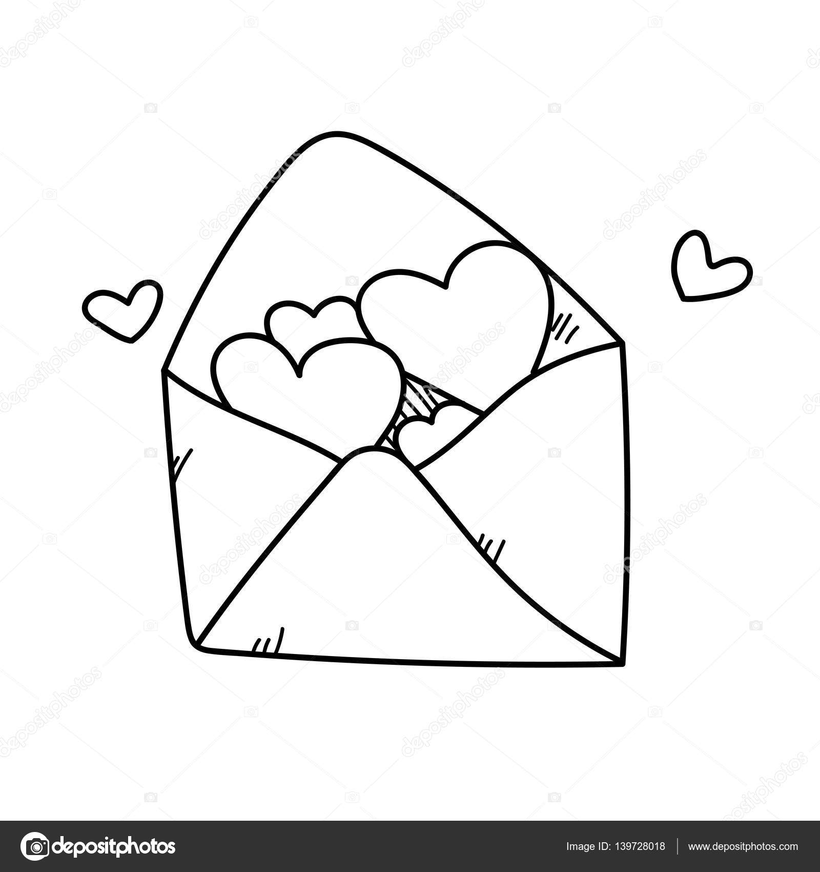 Uit De Vrije Hand Tekenen Liefde Brief Illustratie Stockfoto