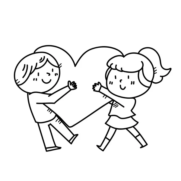 Od ruky nakreslené pár se drží srdce ilustrace — Stock fotografie