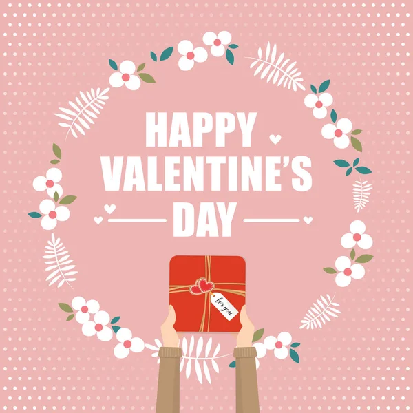 Hand hält Geschenkbox für Valentinstag — Stockvektor