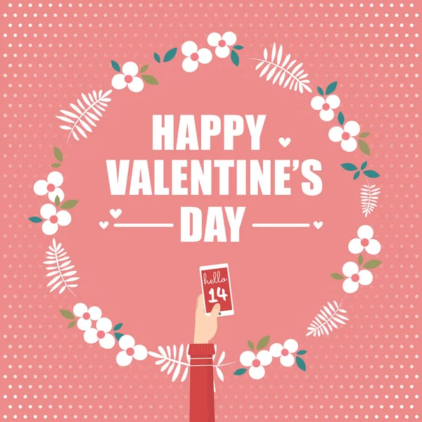 Smartphone de mano para el día de San Valentín — Vector de stock