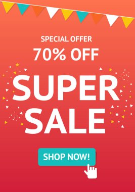 satış banner şablonu tasarımı. Vektör illüstrasyonu.