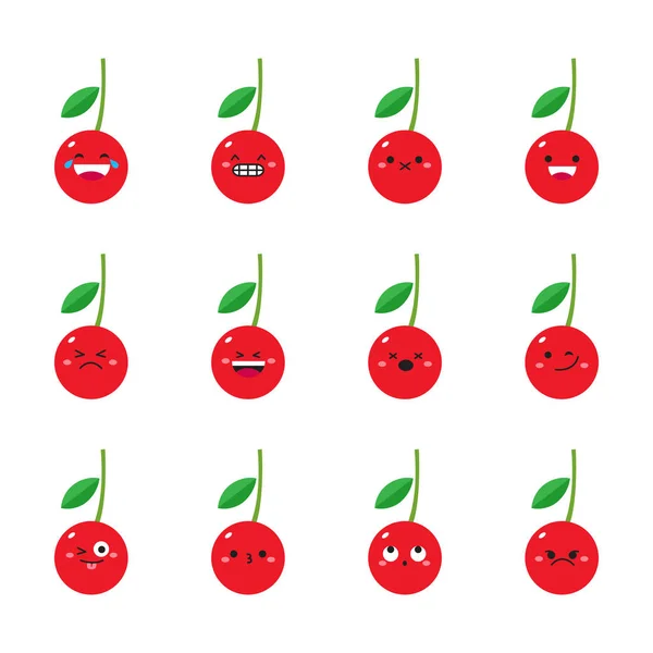 Cherry moderno conjunto de emoticon plano — Vetor de Stock