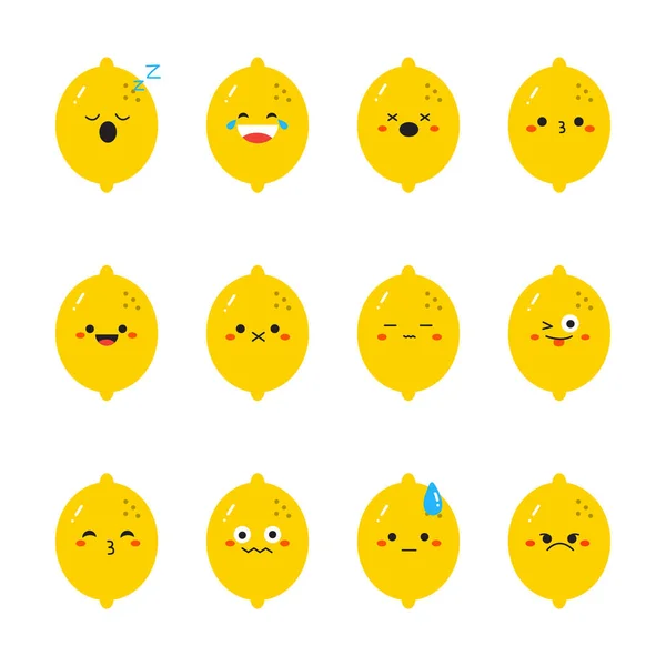 Limão moderno conjunto de emoticon plano — Vetor de Stock
