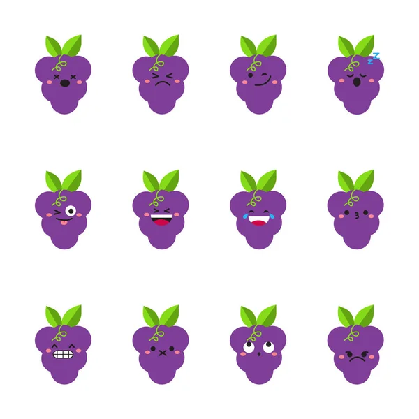 Grape moderna platt uttryckssymbol set — Stock vektor