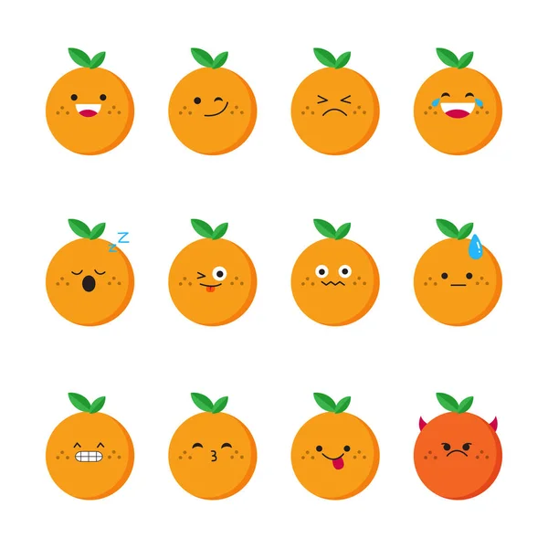 Conjunto de emoticon plano moderno laranja — Vetor de Stock