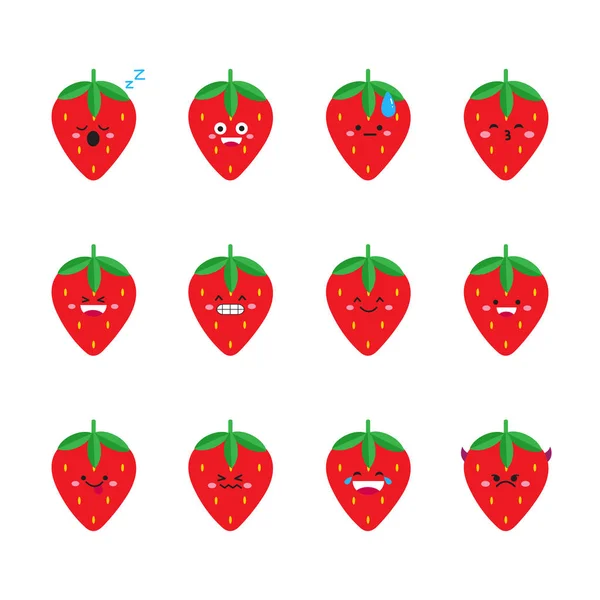 Erdbeere modernes flaches Emoticon-Set — Stockvektor