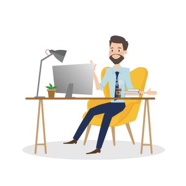 Ofis Masası, bilgisayarda çalışan iş adamı.