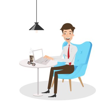 Ofis Masası, bilgisayarda çalışan iş adamı.