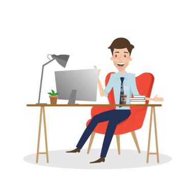 Ofis Masası, bilgisayarda çalışan iş adamı.