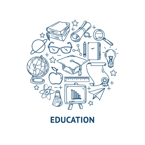 Iconos de vectores de línea de educación establecidos en forma de círculo . — Vector de stock