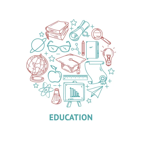 Iconos de vectores de línea de educación establecidos en forma de círculo . — Vector de stock