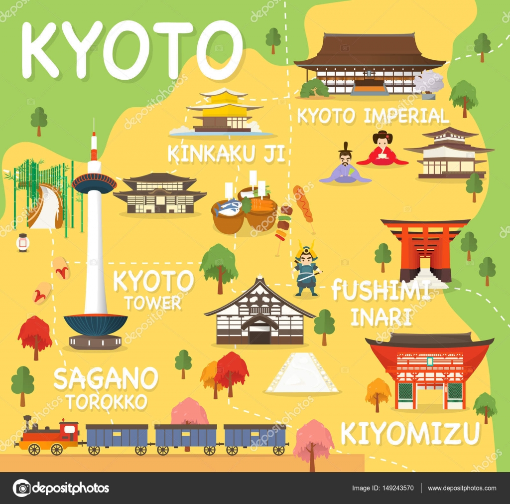 Map Of Kyoto Attractions Vector And Illustration. Stock Vector by ©Bluehousestudio 149243570