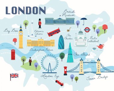 Londra konumlar Haritası vektör ve illüstrasyon.