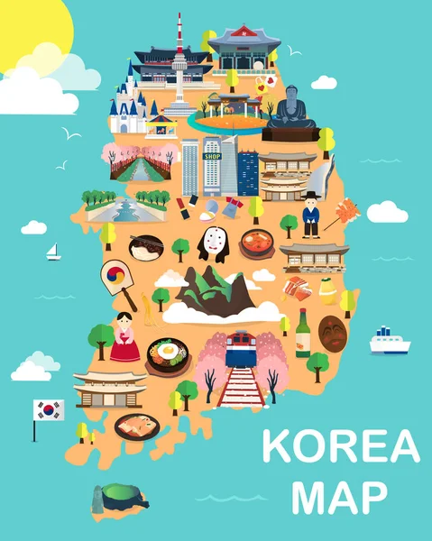 Mapa de Corea Atracciones Vector e ilustración . — Archivo Imágenes Vectoriales