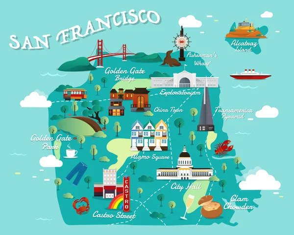 Map Of San Francisco Attractions Vector And Illustration. — Stock Vector