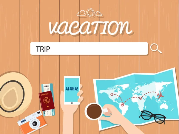 Cestovní hledání grafické ilustrace pro dovolenou. — Stockový vektor