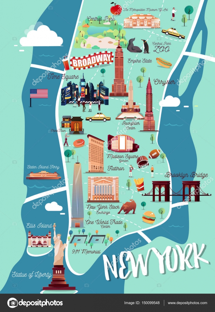 Carte Illustrée De New York Manhattan Vecteur Par ©bluehousestudio