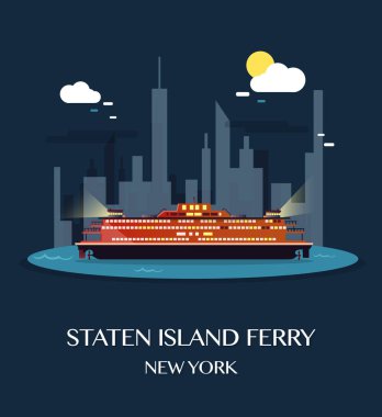 Staten Island Ferry.Vector illüstrasyon.