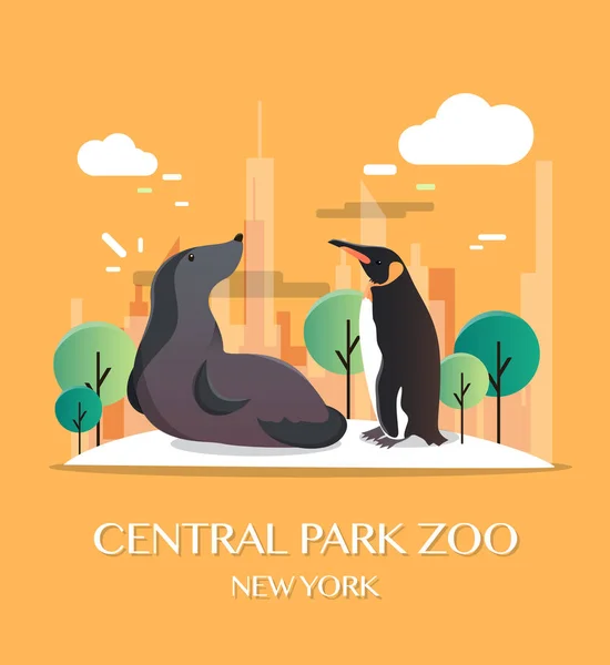 New york landmark Central Park Hayvanat Bahçesi — Stok Vektör