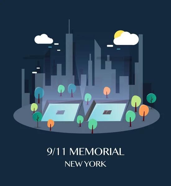 9 / 11 Memorial Nueva York.Vector Ilustración . — Vector de stock