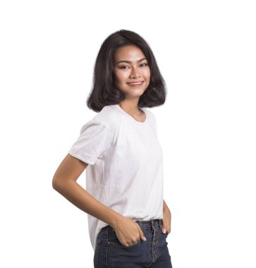 İzole üzerinde beyaz arka plan ayakta kadın