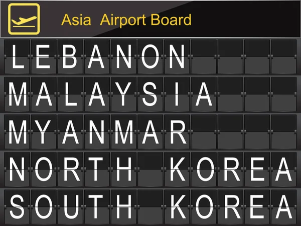 Asia País Aeropuerto Board información — Archivo Imágenes Vectoriales