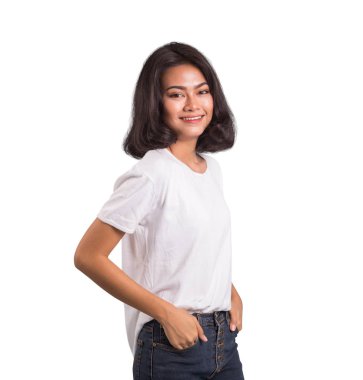 İzole arka plan üzerinde duran kadın