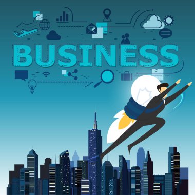Hızlı iş kavramı için uçan işadamı süper kahraman.