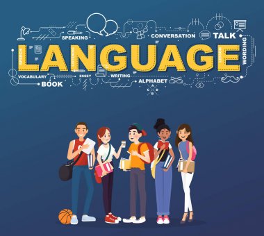 Bir grup öğrenci, birçok dilde Infographic tasarım çalışmaları