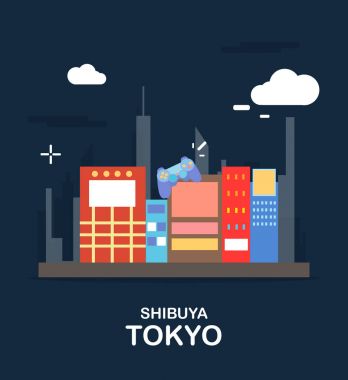Shibuya tokyo turistik gece Japonya çizimde