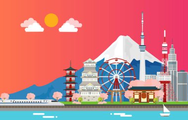 Tokyo Japonya illustra içinde seyahat için inanılmaz turist attrations