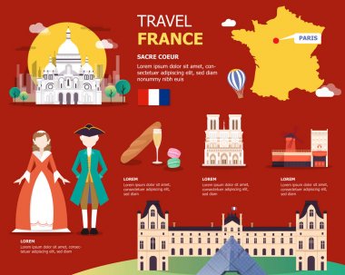 Traviling Fransa illüstrasyon tasarımı için Fransız harita