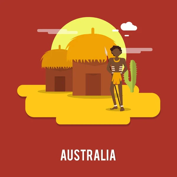 Pueblo aborigen histórico Australia diseño de ilustración — Vector de stock