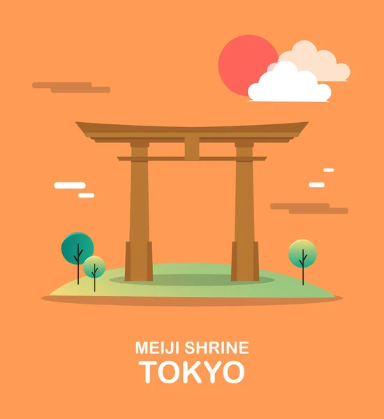 Meiji-Schrein heiliges Gebäude in Tokyo Illustration Design — Stockvektor