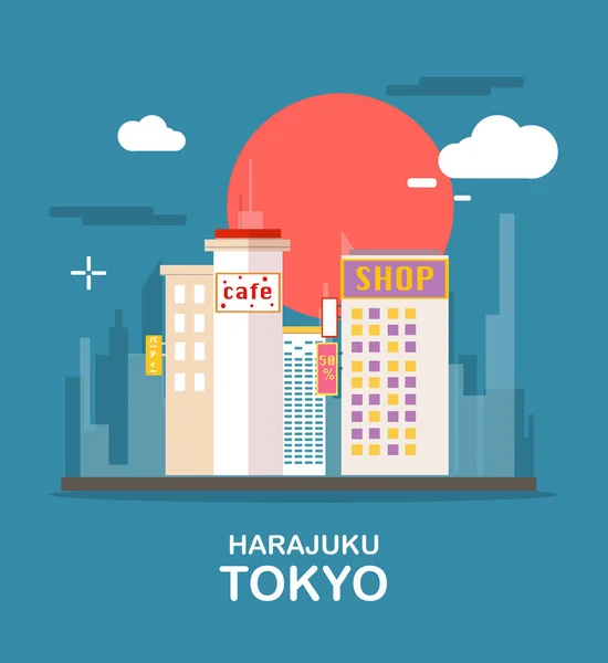 Krásné město Harajuku v Tokiu ilustrace designu — Stockový vektor