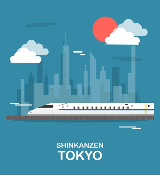 Shinkanzen Sky Train in Tokyo Illustration Design — Stockvektor