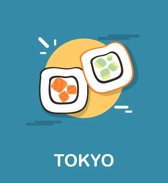 Leckeres Lachssushi und Algensushi in Tokyo Illustration desig — Stockvektor