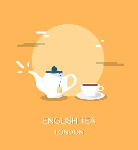 Chá inglês no museu em Londres ilustração design — Vetor de Stock