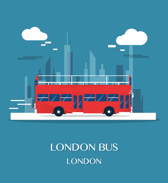 London bus at museum in English illustration design