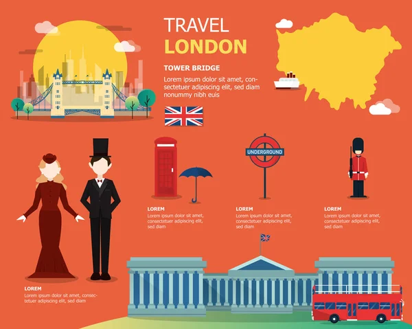 Englische Karte für Reisen in London Illustrationsdesign — Stockvektor