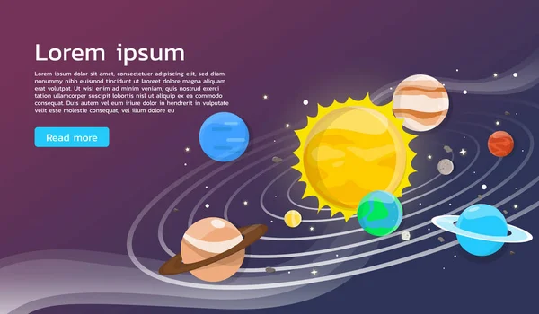 Système solaire avec planètes illustration design plat — Image vectorielle